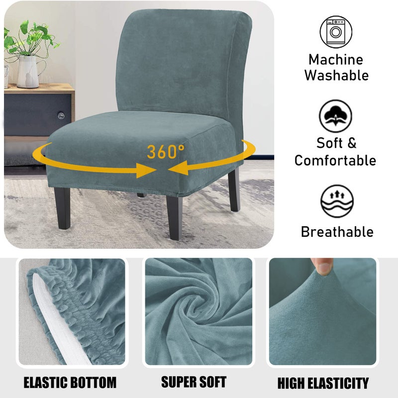 UCCONO Armless Accent Chair Slipcovers Replacement Thick Velvet Chair Covers for Living Room Oversized Big Chairs, Removable Furniture Protector with Elastic Bottom, Machine Washable (Stone Blue) - Image 3